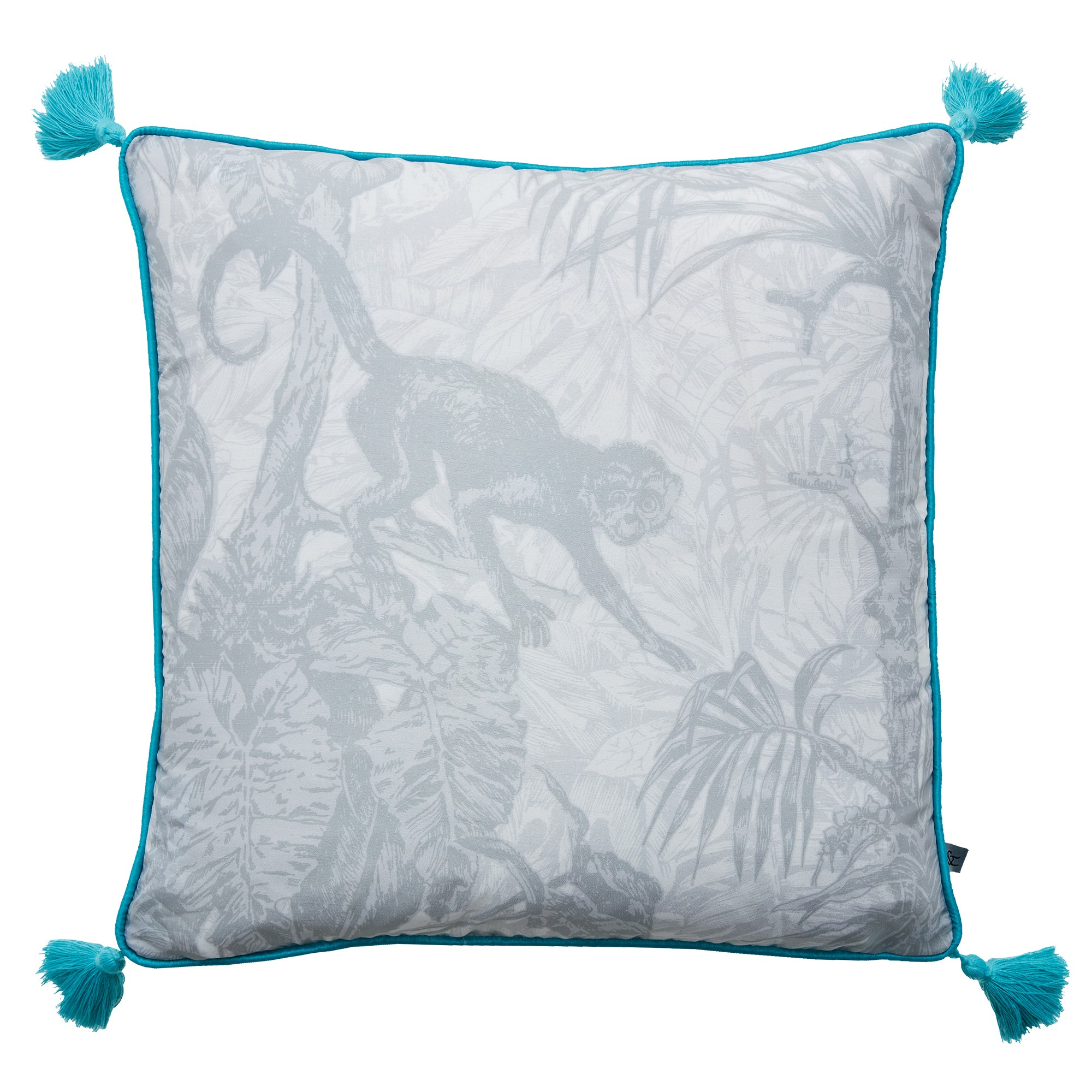 Ubud Tassel Cushion By Graham Brown In Grey Blue